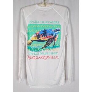 Margaritaville Sun Shirt S Men's White Quick Dry UPF 50+ Long Sleeve Turtle